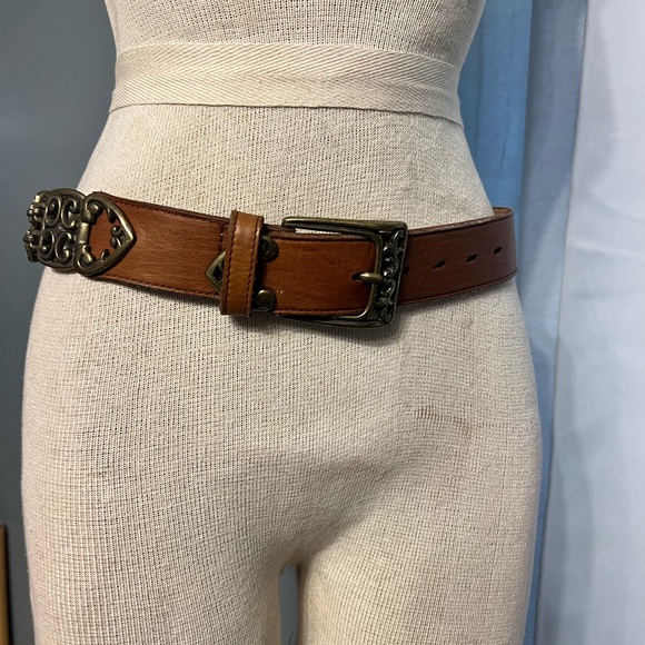 metal accent brown leather womens belt made in colombia size small One Of A Kind - Picture 1 of 15